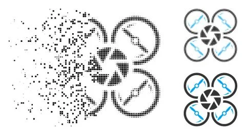 Fragmented Pixel Halftone Shutter Drone Icon Stock Illustration