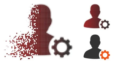 Fragmented Pixel Halftone User Options Gear Icon Illustrazione stock