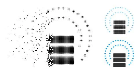 Fragmented Pixelated Halftone Database Sphere Shield Icon Stock Illustration