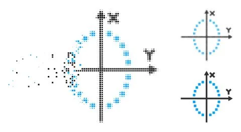 Fragmented Pixelated Halftone Ellipse Plot Icon Ilustración de archivo