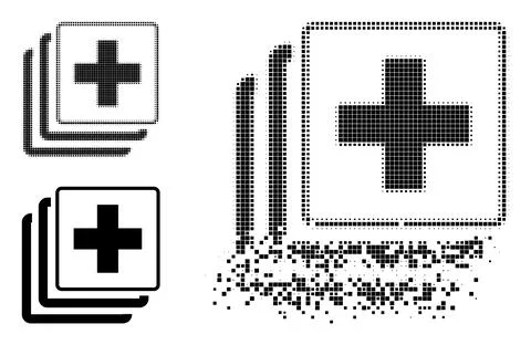Fragmented Pixelated Halftone Medical Data Pictogram Stock Illustration