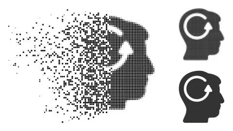 Fragmented Pixelated Halftone Refresh Head Memory Icon Stock Illustration