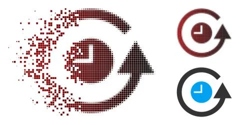 Fragmented Pixelated Halftone Restore Clock Icon Stock Illustration