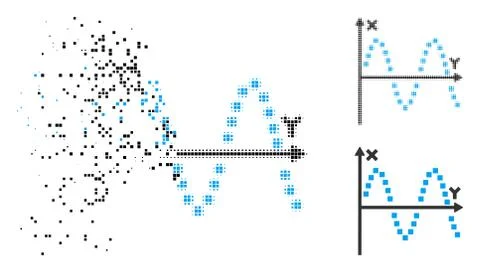 Fragmented Pixelated Halftone Sine Plot Icon Stock Illustration