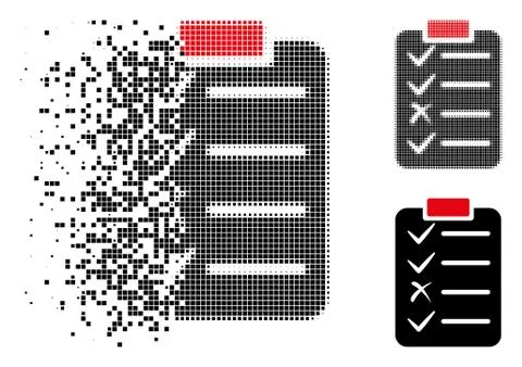 Fragmented Pixelated Halftone Task List Icon Stock Illustration