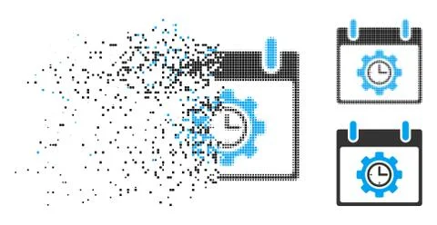 Fragmented Pixelated Halftone Time Gear Calendar Day Icon Stock Illustration