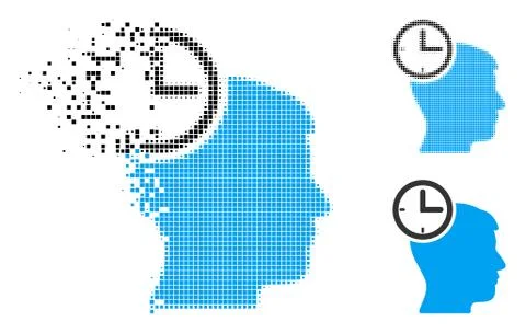 Fragmented Pixelated Halftone Time Management Head Icon Stock Illustration