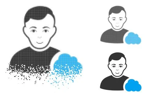 Fragmented Pixelated Halftone User Cloud Icon with Face Stock Illustration