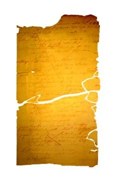 Fragmented written old paper isolated on white Illustrazione stock