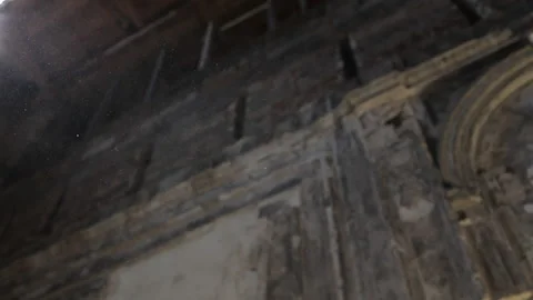 Fragments of dust particles in the air inside an abandoned building Stock Footage 137540516