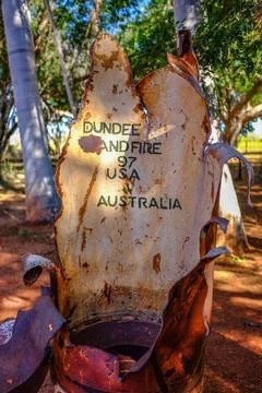 Fragments of an exploded bomb displayed at an outback roadhouse Stock Photos