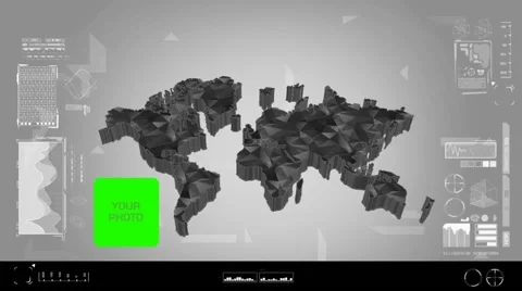 Fragments - Flipping 3d map - worldwide scan - graphic design - grey - digita Stock Footage 64298567