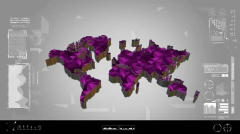 Fragments - Flipping 3d map - worldwide scan - graphic design - pink Stock Footage 64298583