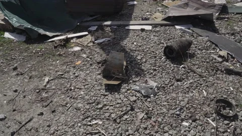 Fragments from a rocket in Bucha Stock Footage 183955826