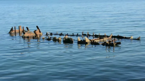 Fragments sunken barge Stock Footage 59107192