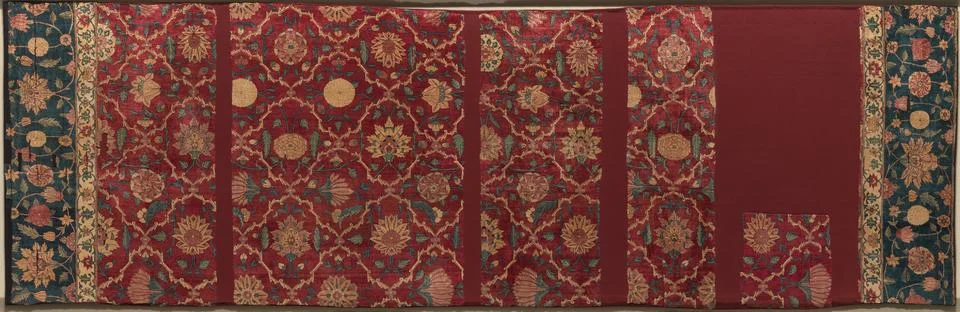 Fragments of a Trellis Pattern Carpet ca. 1650 The original length of this .. Stock Photos