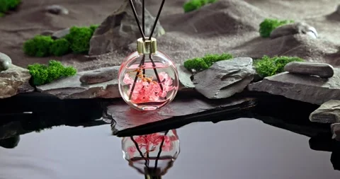 Fragrance diffuser on a lunar landscape with pond. Stock Footage 340301108