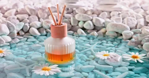 Fragrance diffuser with refreshing, aquatic and chamomile scent. Stock Footage 334002033