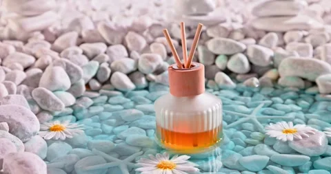 Fragrance diffuser with refreshing, aquatic and chamomile scent. Stock Footage 335599847
