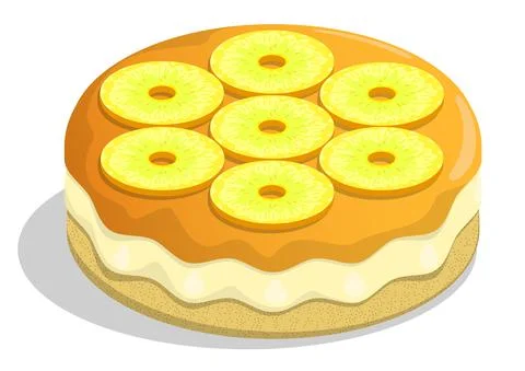 Fragrant biscuit cake, pie with pineapple rings and fruit jelly. Exotic desse Illustrazione stock