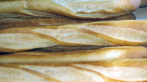 Fragrant bread baguettes Stock Footage 66554937