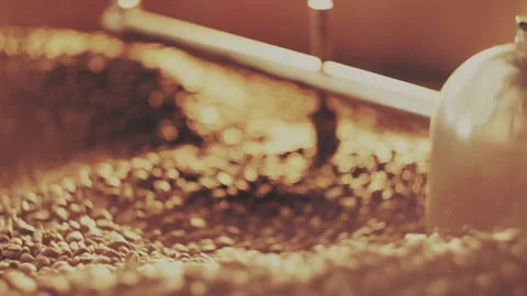 Fragrant coffee beans in the roaster Stock Footage 157013492