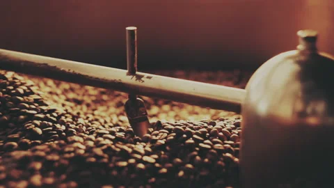 Fragrant coffee beans in the roaster Stock Footage 157013600