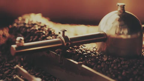Fragrant coffee beans in the roaster Stock Footage 157013648