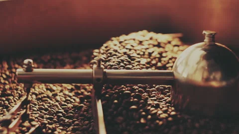 Fragrant coffee beans in the roaster Stock Footage 157021937