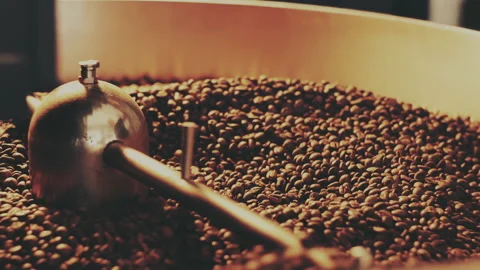 Fragrant coffee beans in the roaster Stock Footage 157098842