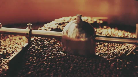 Fragrant coffee beans in the roaster Stock Footage 157154897