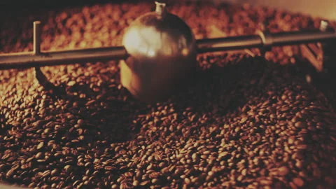 Fragrant coffee beans in the roaster Stock Footage 157283187