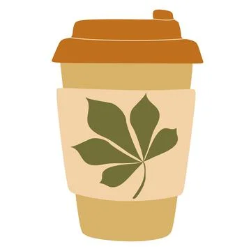 Fragrant coffee in a paper cup. Flat vector illustration. Autumn hot sweet .. Stock Illustration
