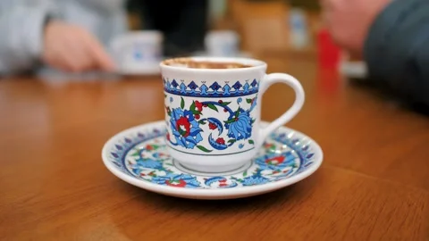 A fragrant cup of Turkish coffee brewed in cezve. Feldzhan Stock Footage 201837395