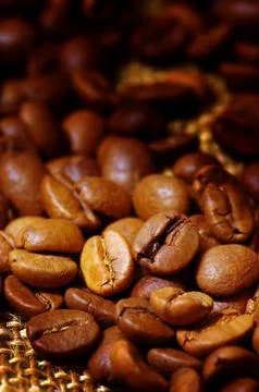 Fragrant fried coffee beans Stock Photos
