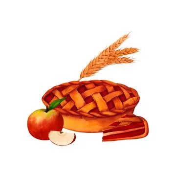 A fragrant pie with a thick crust, stuffed with apples, berries or pumpkins.  Illustrazione stock