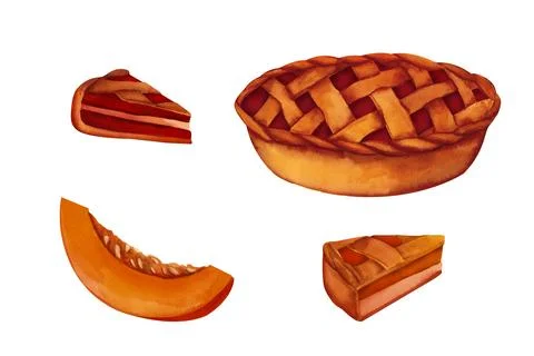 A fragrant pie with a thick crust, stuffed with apples, berries or pumpkins.  Stock Illustration