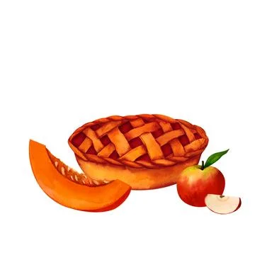 A fragrant pie with a thick crust, stuffed with apples, berries or pumpkins.. Stock Illustration