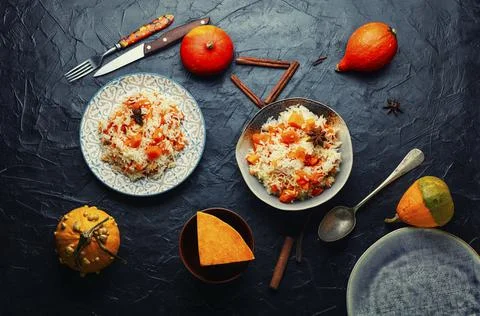 Fragrant pumpkin risotto Stock Photos