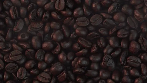 Fragrant roasted coffee beans in a pan move around. camera slowly Stock Footage 196676026