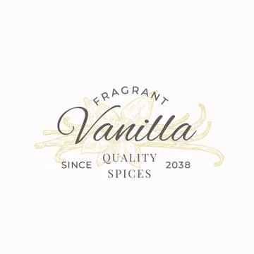 Fragrant Vanilla Abstract Vector Sign, Symbol or Logo Template. Elegant Hand Ilustración de archivo