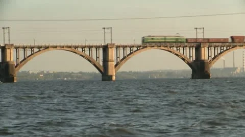 Fraight train on railway bridge 動画素材 12132995