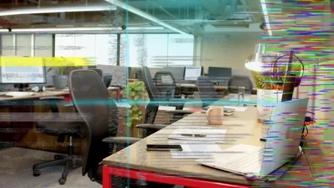 Frame advancing, digital overlay sliding, fading, glitching while visualizing Stock Footage 334465894