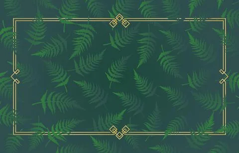 Frame and border rectangle golden lines with floral fern pattern Stockillustratie