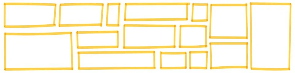 Frame and box elements with marker details. Rectangle, border, and brush sq.. Illustrazione stock
