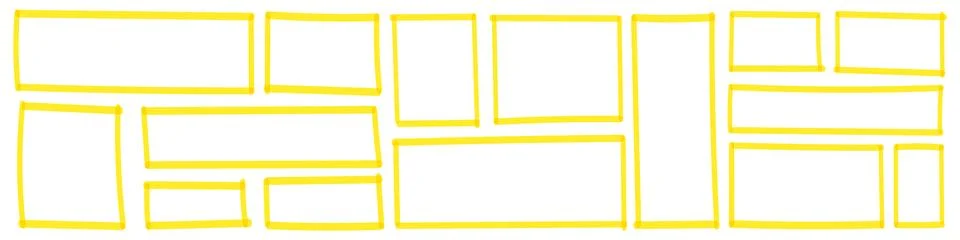 Frame and box elements with marker details. Rectangle, border, and brush sq.. Illustrazione stock