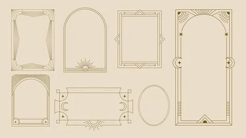 Frame Art Deco Set Geometric Card Border Celestial Banner Element Line Modern イラスト素材