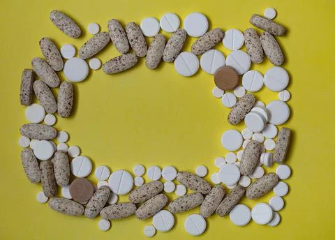 Frame from assorted pills Stock Photos