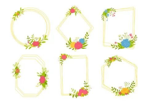 Frame background set design boho floral element Stock Illustration