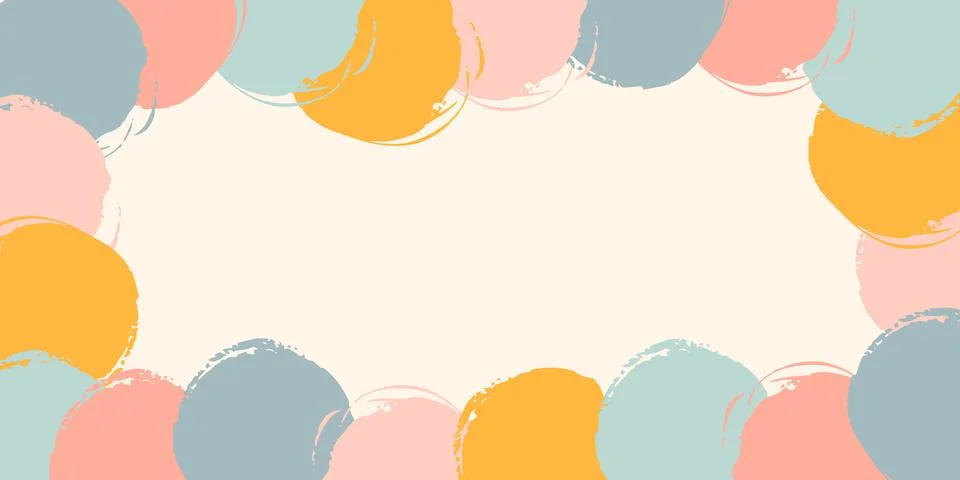 Frame with beige background, consisting of multicolored circles of delicate Stock Illustration